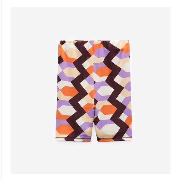 NWT Zara Biker Shorts Athletic Purple Orange Tan Geometric Print Size S - Picture 2 of 6